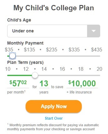 My Child’s College Plan tool Example Picture