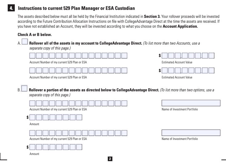 Instruction to current 529 Plan Manager or ESA Custodian Picture