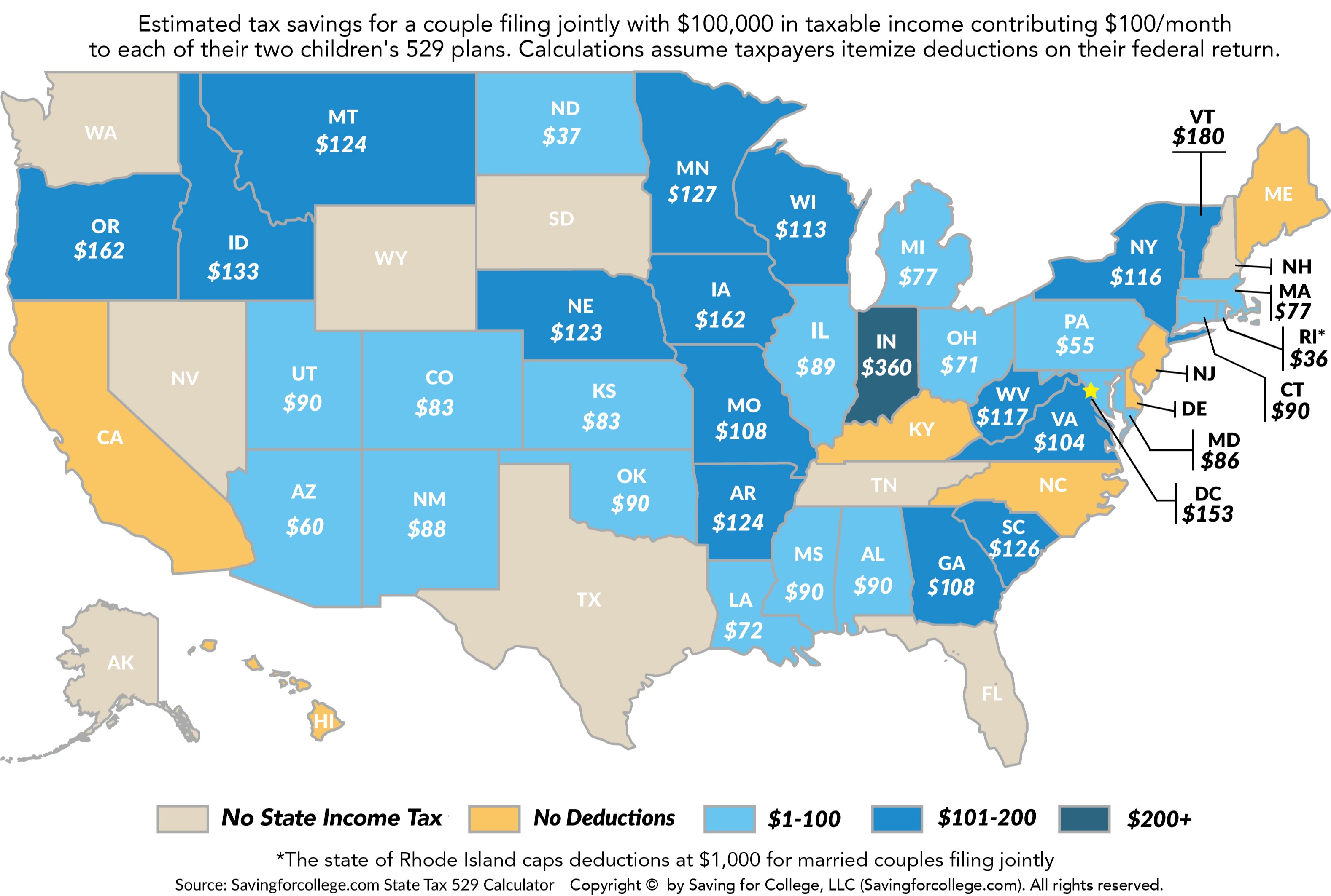 Potential annual tax savings by state Map